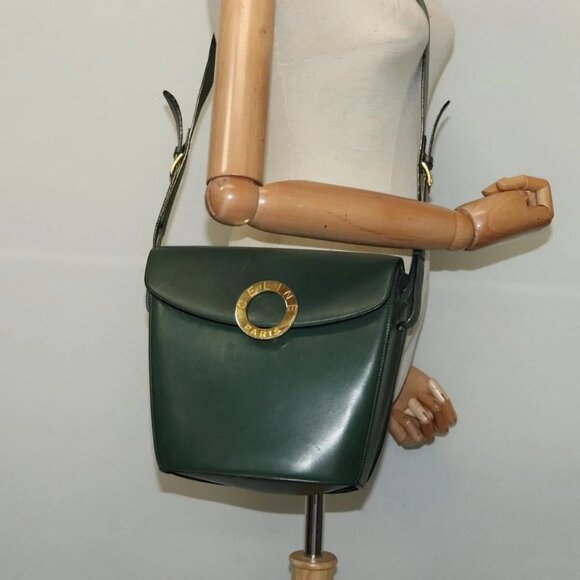 CELINE Shoulder Bag Leather Green Gold Auth - Picture 1 of 16